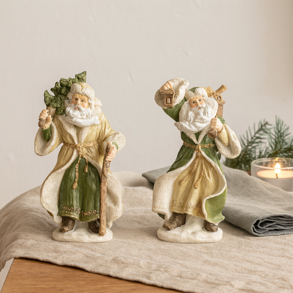 Julemands figur - Grøn/guld - 13x10x25 cm