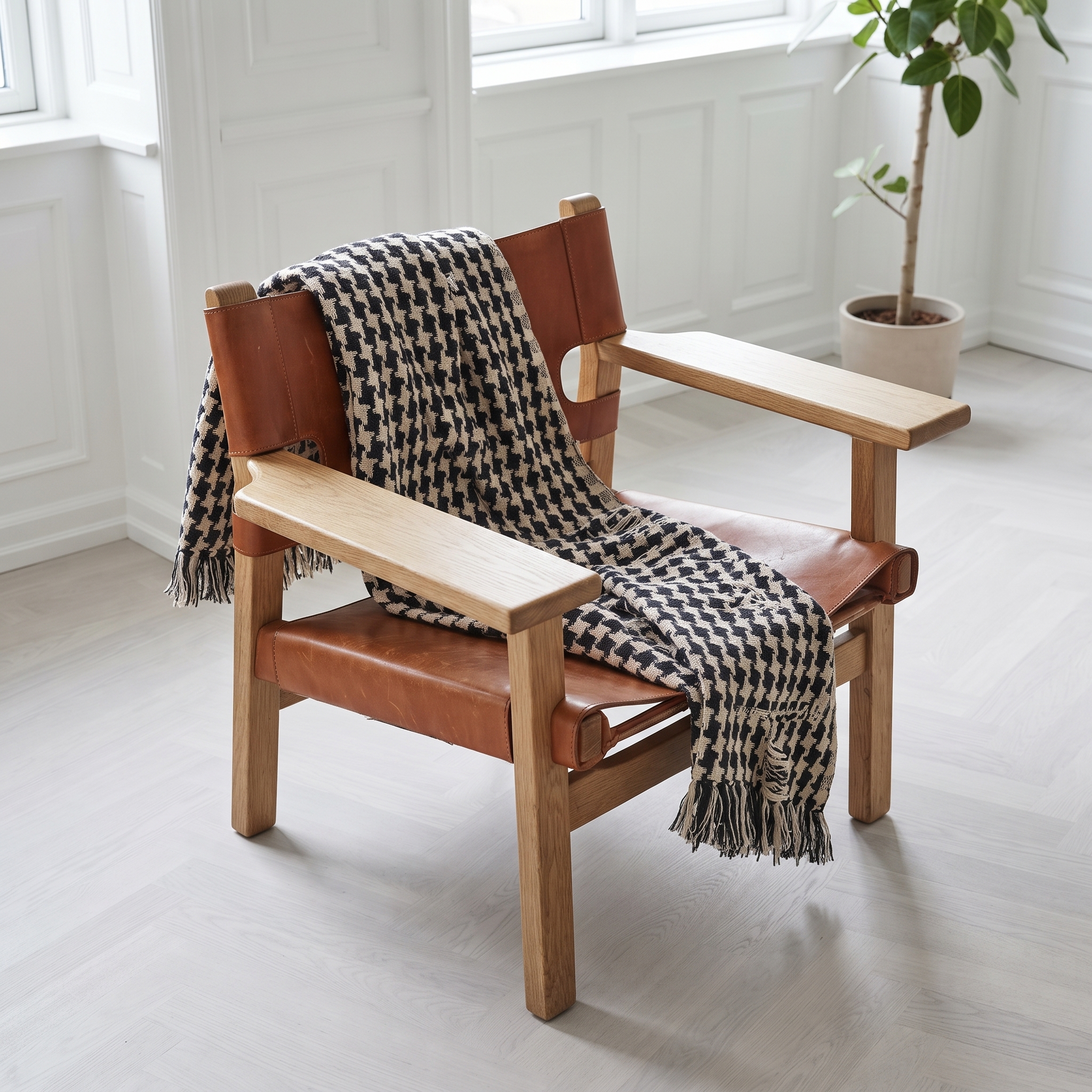 ELVA - plaid tæppe - Beige/sort - 130x180 cm