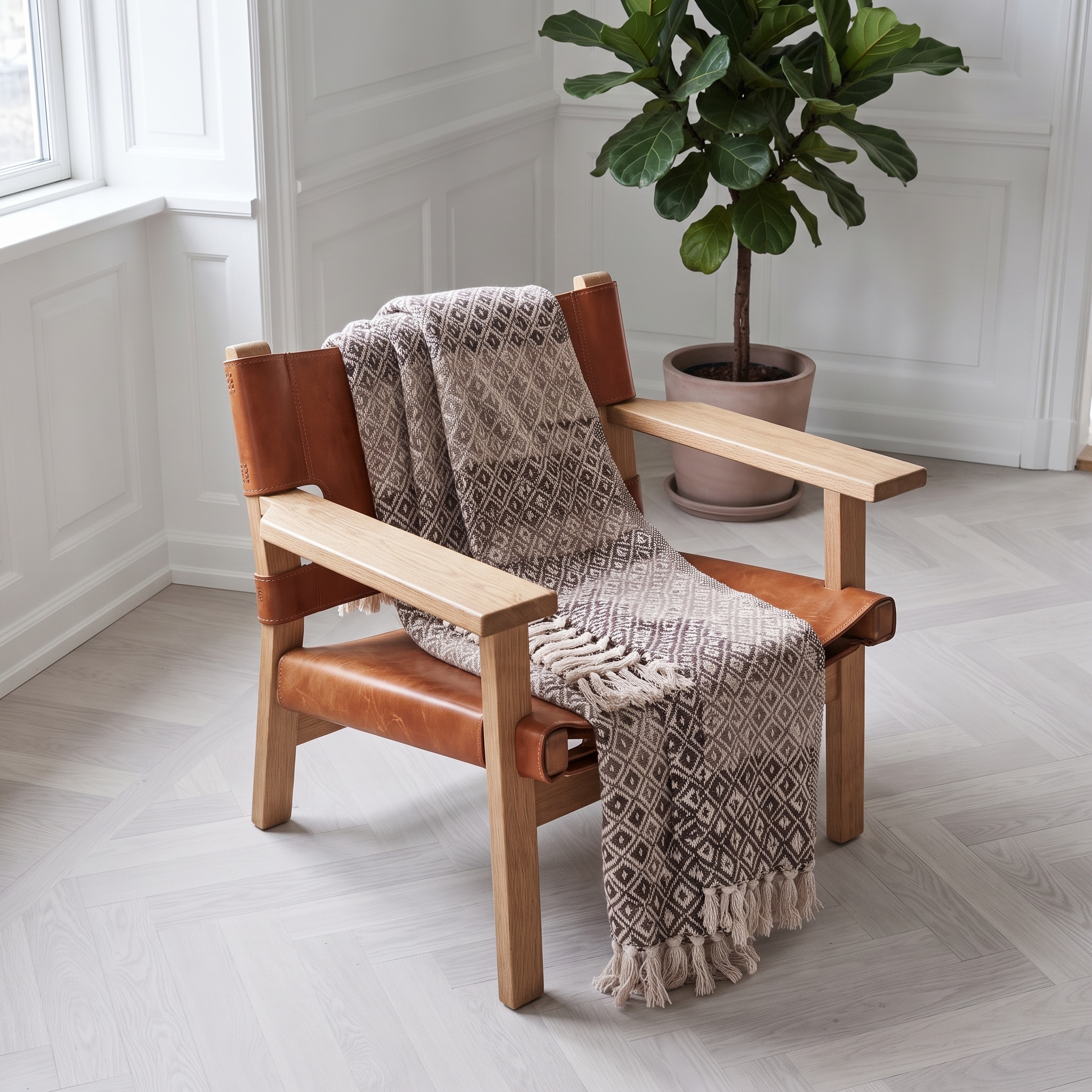 RUNA - plaid tæppe - Brun/beige/hvid - 130x180 cm