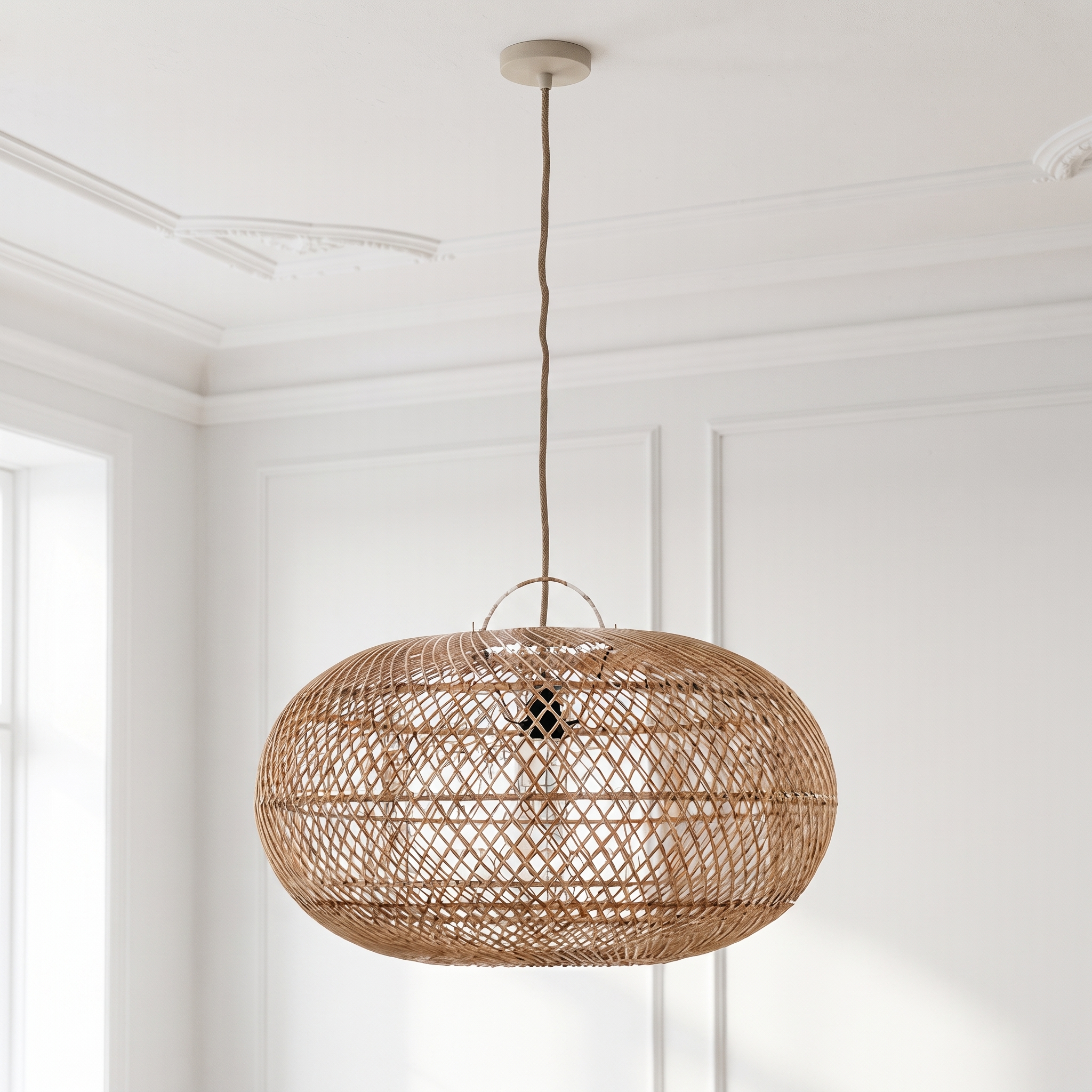 ASTRA -  loftlampe i håndflettet rattan – Ø60×H32 cm
