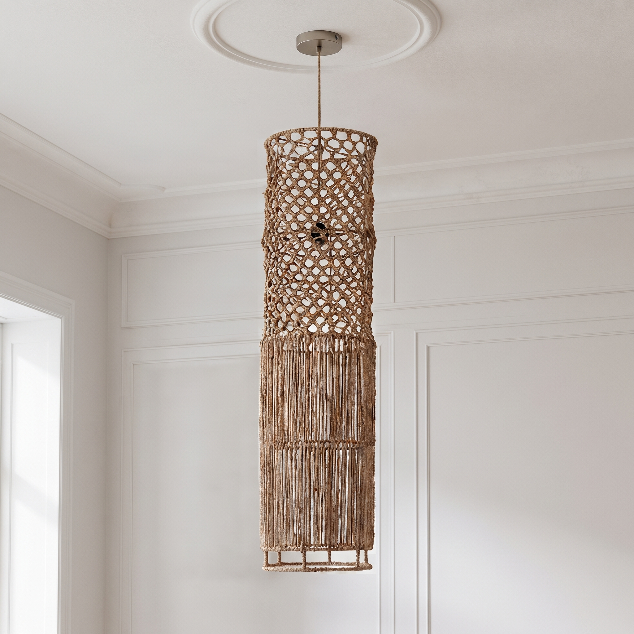 AERIS - XL loftlampe i håndflettet bananblad – Ø31×H116 cm