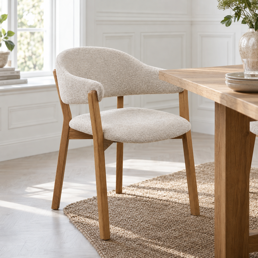 Dunkirk matstol med armst&ouml;d  Ek och beige tyg  L59 &times; B59,5 &times; H80 cm