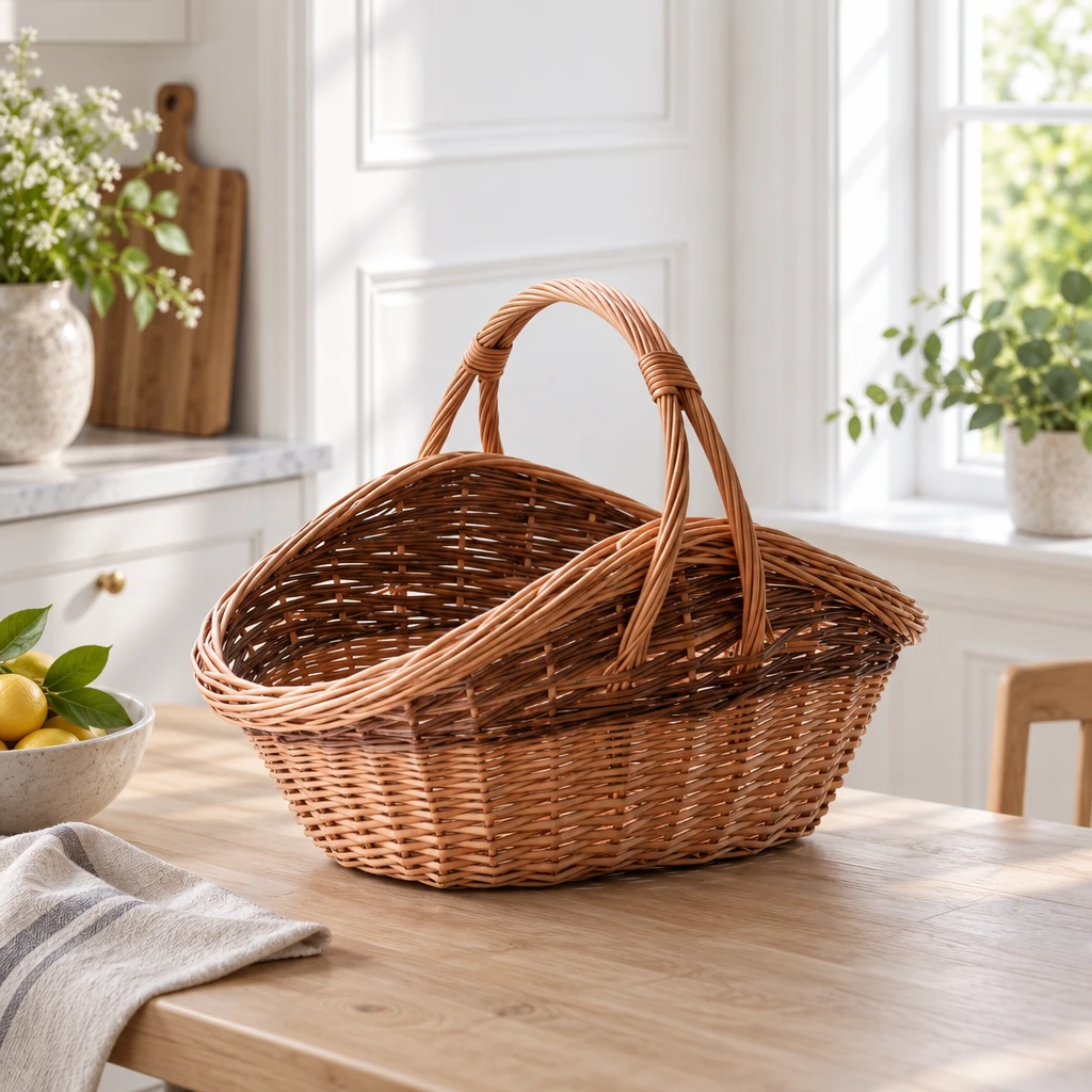 AGNES – Handgeflochtener Einkaufskorb aus Weide mit doppeltem Henkel – 50×35×H27 cm