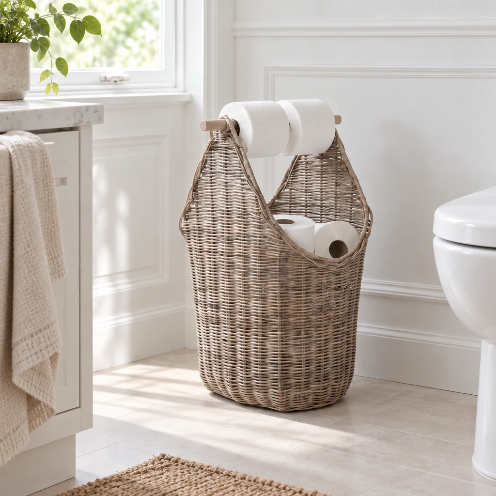 ALVA – Toilettenpapierhalter, Korb aus Rattan – 40 x 28 x H 50 cm