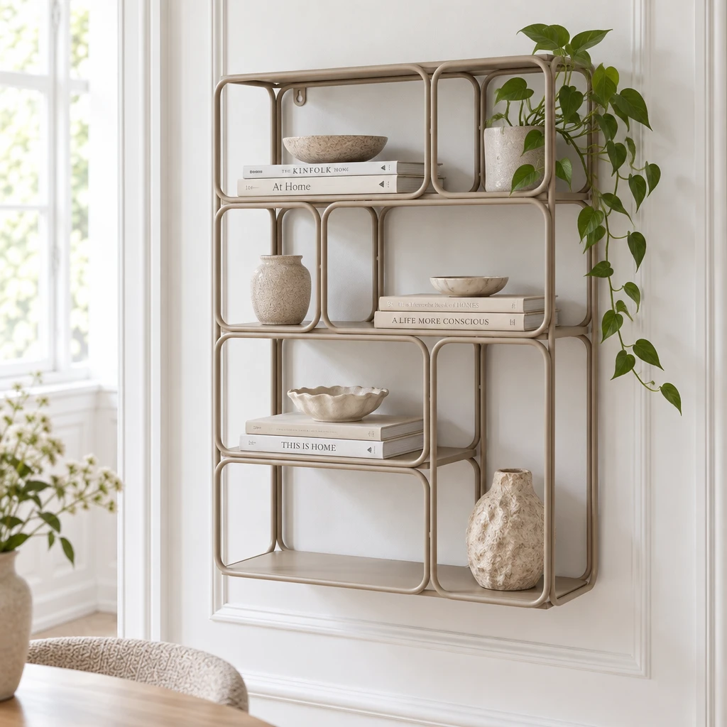 SANDER  V&auml;gghylla i beige metall  48&times;18&times;H64 cm