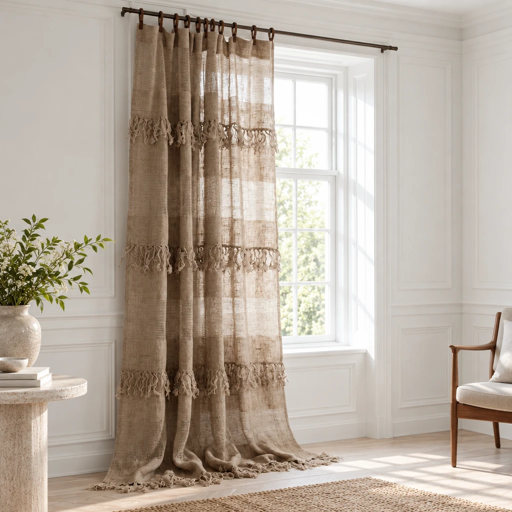 SHIRUR  Gardin i 100 % stenv&auml;ttad linne med l&auml;derringar  130&times;280 cm